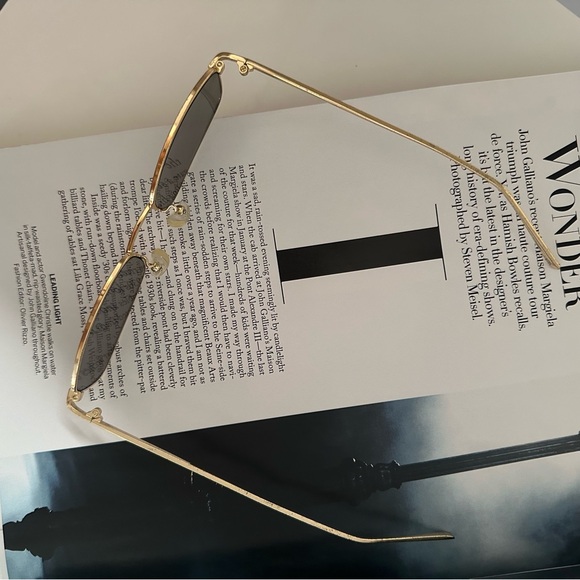 Vintage Skinny Rectangle Sunglasses in Gold - Picture 3 of 7